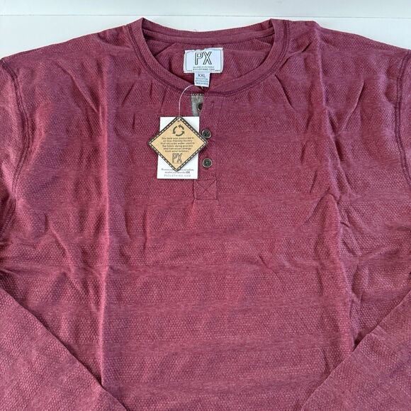 PX Clothing Mens Long Sleeve XXL Henley Waffle Knit Shirt Burgundy NWT - Picture 6 of 13